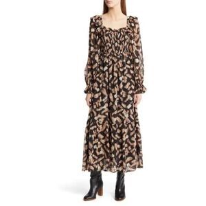 Anthropologie Moon River Shirred Square Neck Smocked Maxi Dress Size Large